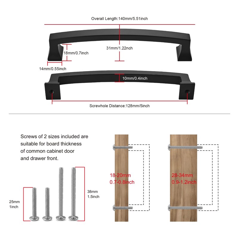 TUNNY 10 Pack Cabinet Handles-Matte Black 5"/128mm Screw Spacing Drawer