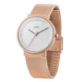 Braun Ladies 3-Hand Analogue Quartz Watch, White Dial and Rose Gold Milanese Mesh Strap, 33 mm Rose Gold Case, Model BN0031RGMHL, White, Bracelet