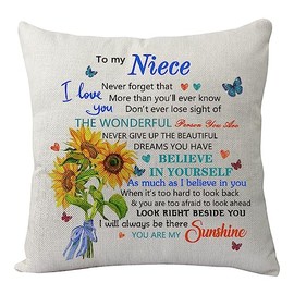 KHLOY Niece Pillowcase Gifts from Auntie Uncle, Funny Niece Cushion Cover for Birthday Christmas Graduation Wedding Inspirational Gift to My Niece Never Forget That I Love You Pillow Cover