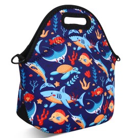 Violet Mist Neoprene Lunch Bag Reusable Insulated Lunch Box with Adjustable Shoulder Strap for Women,Men,Adults,Cute Cartoon Shark Snack Bags Cool Anime Animal Work Picnic Travel Tote Food Handbags