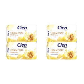 Cien Milk and Honey Cream Soap with Almond Oil, No Microplastic, Pack of 4, 4 x 150 g (= 600 g)