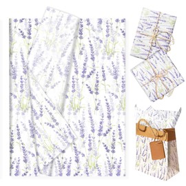 50 Sheets 20 x 14 Inches Lavender Printed Tissue Paper, Romantic French Style Purple Flower & Green Leaf Design for Flower Bouquet Wrapping, Candy Bag Fillers, Wedding Decor, Gift Box Packaging