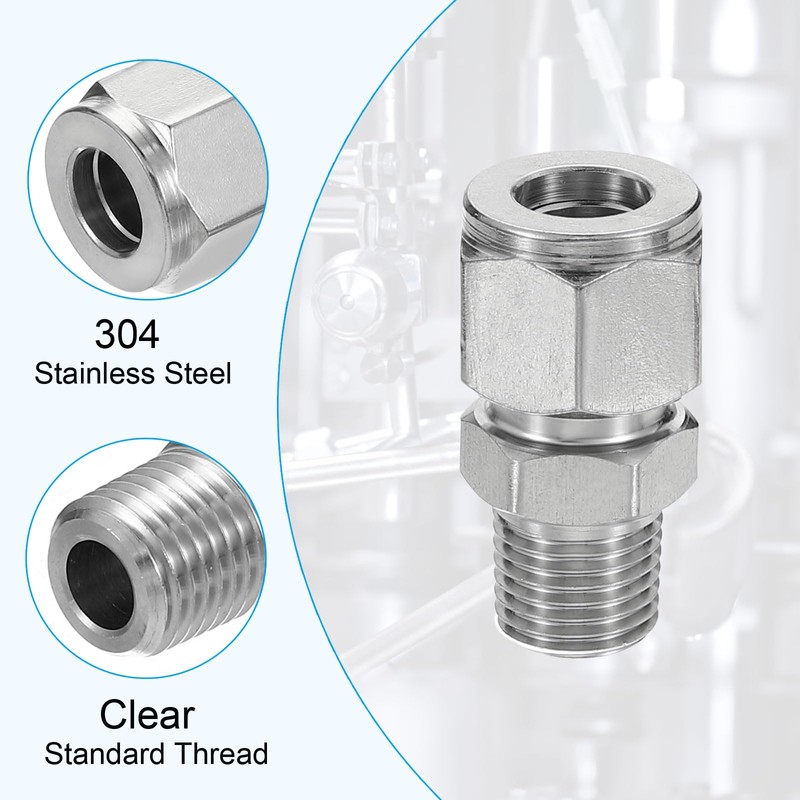 PATIKIL 1/4NPT x 10mm 304 Stainless Steel Compression Tube Fitting,