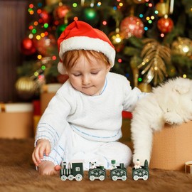 HTOFFJ Christmas Train for Wooden, Cute Jubilant Christmas Tree Train Statue Ornament, Mini Christmas Figurinesfor Decorative Trays or Christmas Tabletop Decor and Indoor Decorations for Home (Green)