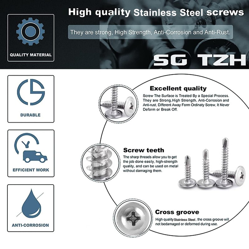 #8 x 1/2" Sheet Metal Screws 500PCS 410 Stainless Steel
