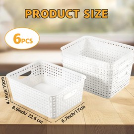 Xvvirnt 6 Pack Plastic Storage Baskets,Plastic Weave Storage Organizer Baskets,White Weave Basket Bins Organizer for Office home,10.1" x 7.55" x 4.1"