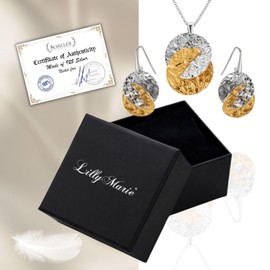 LillyMarie Women's Silver Jewellery Set 925 Silver Pendant Round Crinkled Silver/Gold Length Adjustable Gift Box Gift for Mum, Sterling Silver