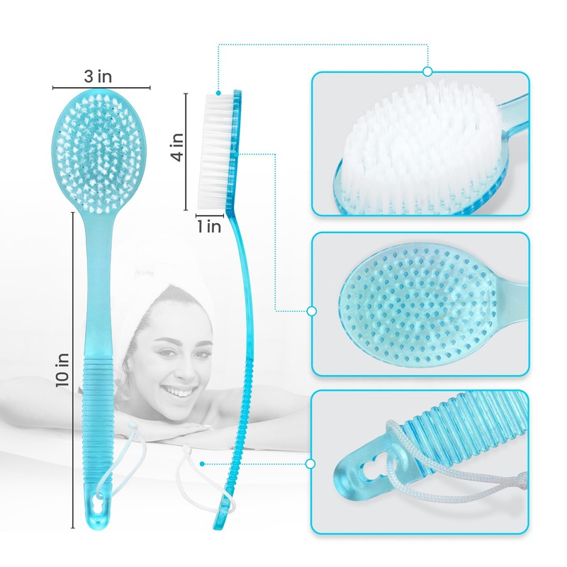 DecorRack Bath Brush with Bristles, Long Handle for Exfoliating Back,