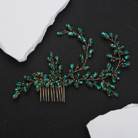 Denifery Bridal Hair Comb Rhinestone Wedding Hair Accessories for Brides Crystal Wedding Headpiece Rhinestone Hair Accessory for Bride and Bridesmaids (Green)