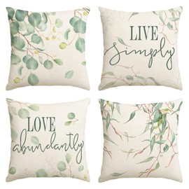 Artoid Mode Set of 4 Eucalyptus Live Simply Love Abundantly Spring Cushion Covers, Summer Decorative Cushion Cover, Couch, Living Room Decoration, 45 x 45 cm