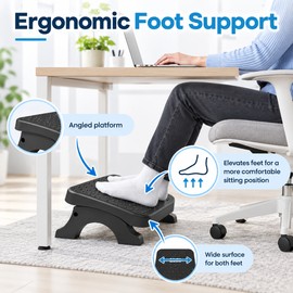 Ergonomic Under Desk Footrest for Office & Home – Foot Support with Massage Rollers and Non-Slip Base