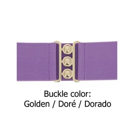 FASHIONGEN - Gloria Women's Wide Elastic Belt, Made in France, Purple (Gold Buckle)
