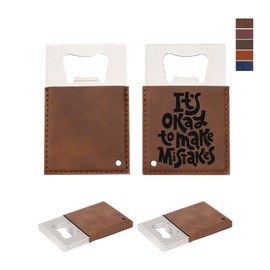 PYD Life 8 Pack Credit Card Bottle Opener Stainless Steel with Vintage Brown Leather Handle Blanks 2.2" x 3.3" for Glowforge Xtool Laser Engraing Custom Name Patterns,Beer Opener for Kitchen,Bar,Home