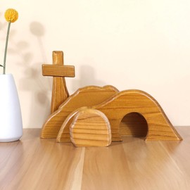 The Empty Tomb Easter Scene, Easter Christian Cross Decorations, Easter Decorations Religious Jesus Tomb Easter Kit, Easter Tomb Display for The Home, Tabletop, Office - Wooden (Dark-Brown)