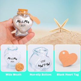 Sand Keepsake Jar 2025, Heart Shaped Decorative Glass Bottles with Cork Stoppers, Memento Bottle, Mr Honeymoon Gift for a Beach Wedding