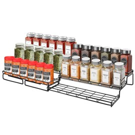 PickyanDco Expandable Spice Rack Set, 3 Tier Spice Rack Organizer for Cabinet Step Shelf Countertop Spice Storage Holder, Metal Seasoning Rack for Kitchen Cabinet Cupboard Pantry - Black