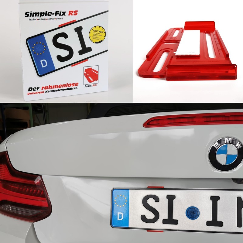 Simple-Fix RS Red Exclusive Frameless Universal License Plate Holder Complete