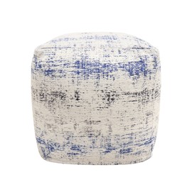 Pasargad Home Grandcanyon Distressed Cotton, Jacquard Woven Pouf- Polly Beads Stuffed Pouf- Sitting, Foot Stool - Square Poufs for Living Room - Luxury Room Decor, 20"x20"x20", Ivory/Blue