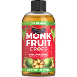 Monk Fruit Extract (6 Drops = 1 Tsp of Sugar) Zero Calories, Non-GMO, No Fillers - Liquid Monk Fruit Sweetener No Erythritol by Transparency Foods NEW FORMULA (8oz, 786 servings)