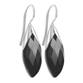 Unique faceted Black Onyx Drop Earrings 925 Sterling Silver 13 Carat Marquise- Navette Cut Jeweller's Quality Art Nouveau
