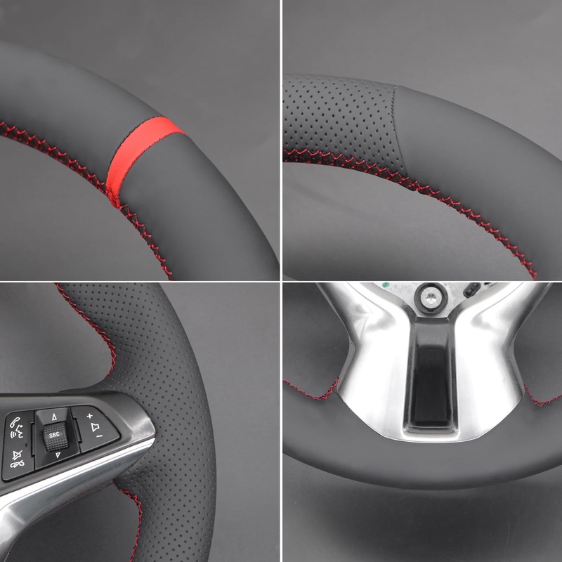 MEWANT Custom Hand Stitched Faux Leather Steering Wheel Cover Compatible