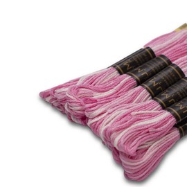 UMC STAG Pack of 12 Premium Variegated Embroidery Thread | 100% Egyptian Cotton Premium Skeins | Cross Stitch Embroidery Floss | Oeko TEX Certified Stranded Cotton | (Light Pink Variegated 1201)