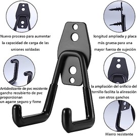 Ganchos de Garaje 4 Piezas, Soporte para Bicicleta Pared Resistente, Ganchos para Colgar Escaleras y Herramientas de Jardín, Organizador de Almacenamiento Antideslizante para Taller y Hogar