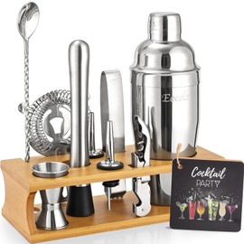Bartender Kit Cocktail Shaker Set with Stand Bar Tool Bar Set for Drink Mixing Home Bartending Kit 11-Piece Bar Cart Accessories: Martini Shaker, Mixer Spoon, Jigger, Muddler, Strainer & Recipes Gifts