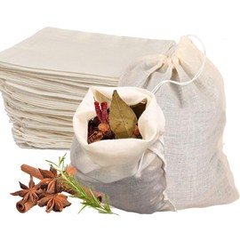 AHSNYLC Spice Bags for Cooking - 50PCS Reusable Tea Bags,Reusable Sachet Drawstring Packing Bags,Cheesecloth Cold Brew Coffee Bags,Cotton Bags,Empty Tea Bags for Tea,Filtering Soya Milk,Coffee 4x3In