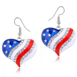 America Earrings - USA Earrings - Patriotic Earrings for Women - 4th of July Earrings (Heart Earrings)