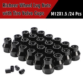 Richeer 12x1.5 ET (Extended) Black Open Ended Lug Nuts for Tacoma 4Runner GX460 GX470,24PCS 7mm Shank Thread Pitch M12x1.5 Aftermarket Wheels Lug Nuts