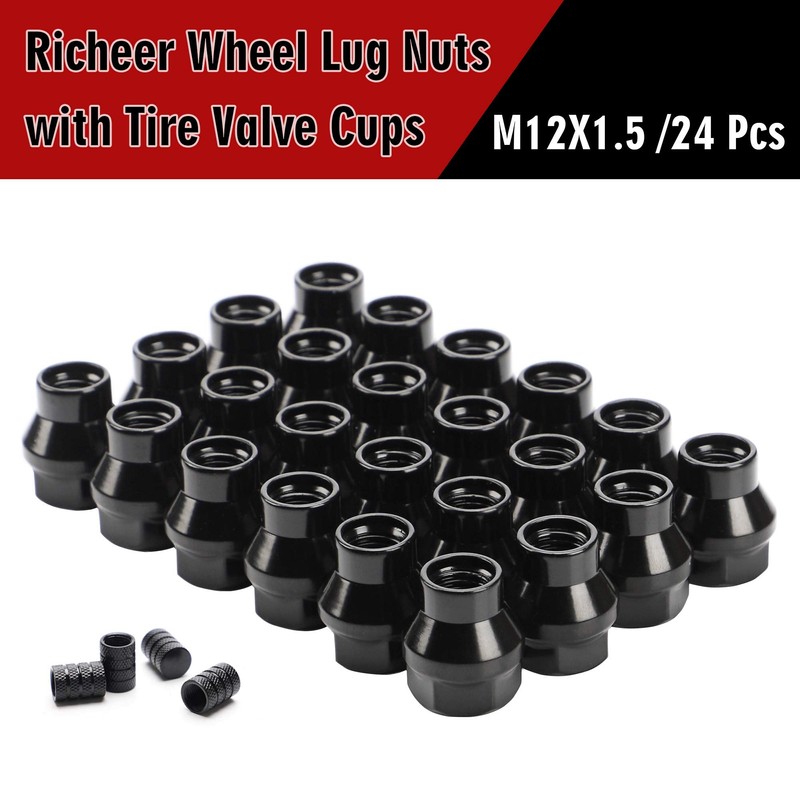 Richeer 12x1.5 ET (Extended) Black Open Ended Lug Nuts for