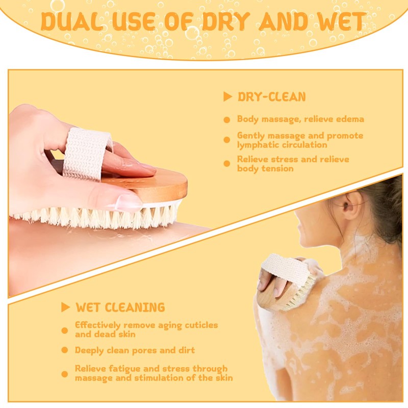 Pack of 2 Dry Brush Body Brush Natural Bristles Dry