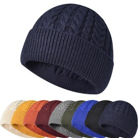 Enwokran Mens Knit Beanie Hat, Unisex Thermal Soft Fisherman Trawler Beanie Watch Hat Edge Skullcap for Outdoor Sports (Navy)