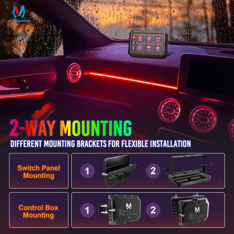 MICTUNING P1s RGB 6 Gang Switch Panel, Multifunction Toggle Momentary