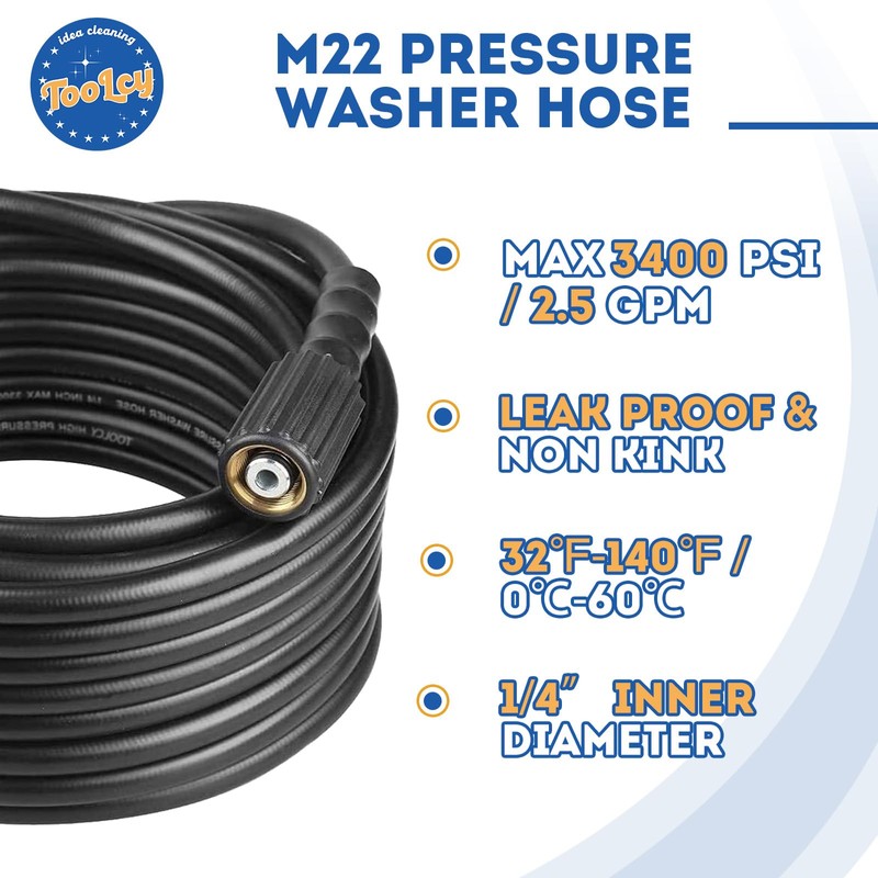 TOOLCY Pressure Washer Hose, 3400 PSI, 50 ft 1/4" Kink