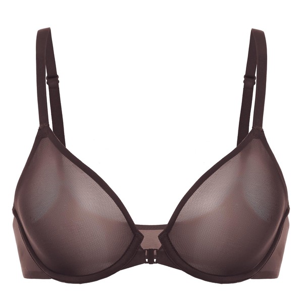 INLYRIC Women's Mesh Front Closure Bras Unlined Sheer Demi Plunge