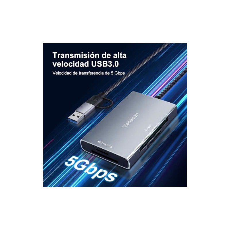 vantisan Lector de Tarjeta de Memoria Múltiple 4 en1,Adaptador Lector
