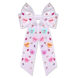 Valentine’s Day Hair Bows for Women Conversation Heart Hair Bow Clips Jeweled XOXO LOVE Hair Ribbons Barrettes Red Pink Bows Valentine’s Day Outfits Accessories Gifts (Pattern A4)