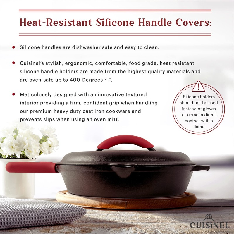 Cuisinel Cast Iron Skillet with Lid - 12"-inch Pre-Seasoned Covered