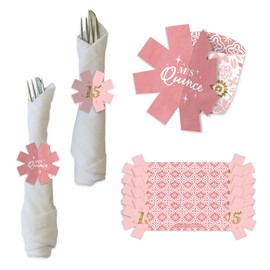 Big Dot of Happiness Mis Quince Anos - Quinceanera Sweet 15 Birthday Party Paper Napkin Holder - Napkin Rings - Set of 24
