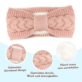 Telgoner Women's Winter Headband, 2 Pieces, Knitted Headband, Ear Warmers, Elastic, Thick Headwrap Headband for Women / Girls (White + Pink)