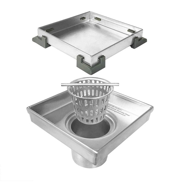 Neodrain 4-Inch Square Shower Drain with Removable Tile Insert Grate,Brushed