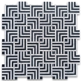 Stone Center Online C7K1XH Carrara White Nero Marquina Black Marble Maze Square Weave Mosaic Tile