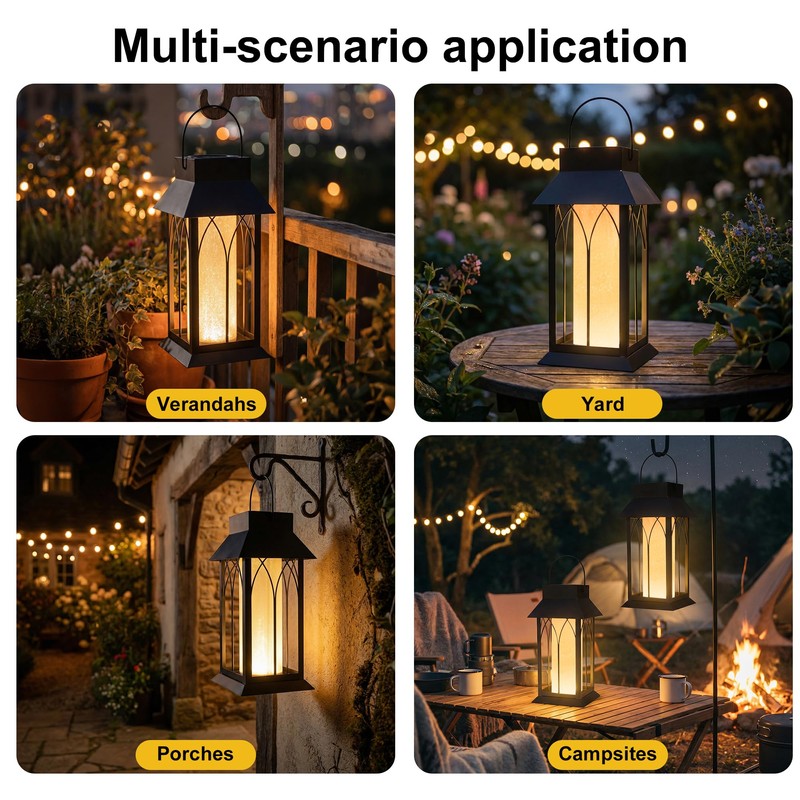 Solar Lantern Outdoor Waterproof ,Black Heavy Duty Metal Solar Powered