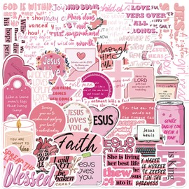 50Pcs Pink Jesus Stickers,Aesthetic Waterproof Vinyl Inspirational Bible Stickers for Water Bottle,Laptop,Phone,Skateboard Trendy Cute Gifts for Teens Girls Kids (Pink Jesus)