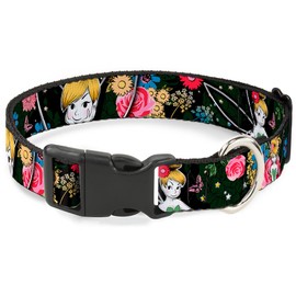 Buckle-Down Tinker Bell Poses/Sleeping Floral Collage Plastic Clip Collar, Wide Medium/16-23
