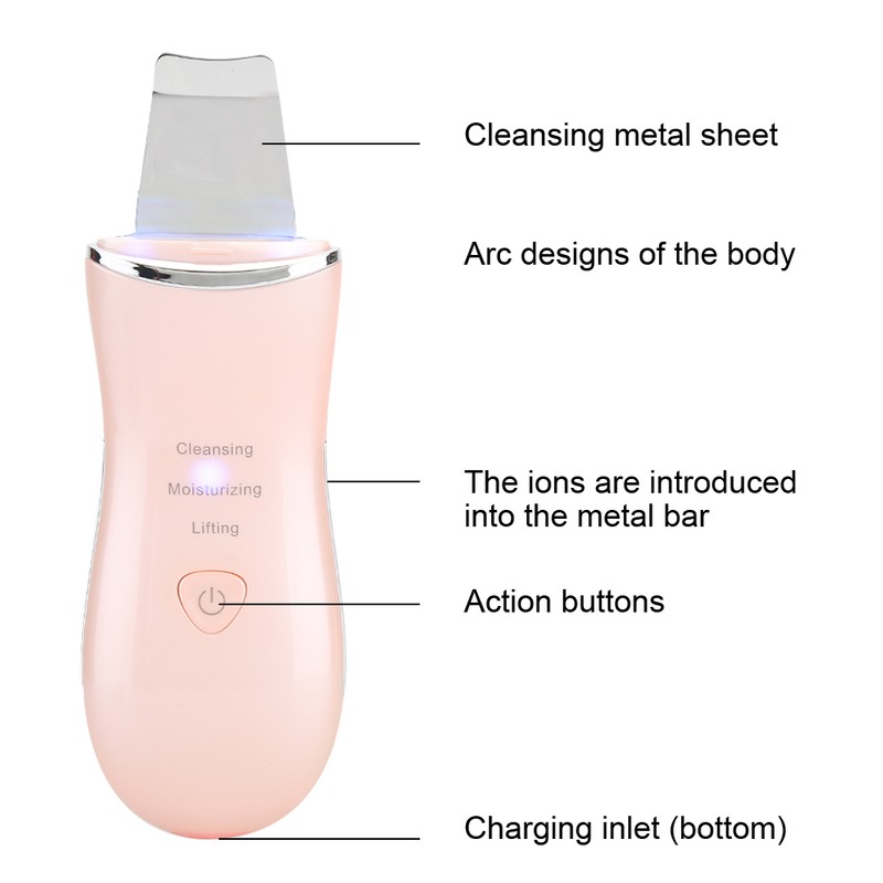 Ultrasonic Skin Scrubber Face Cleaning Vibration Massage Home Beauty MachinePink