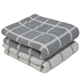 Towelogy® Premium Tea Towels for Kitchen 100% Cotton Lint Free Large Grey/White Jumbo Check Dishcloths Tear Resistant & Ecofriendly 45x65 cm (Grey/White, 2)