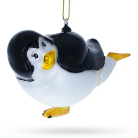 Joyful Penguin Dancing Blown Glass Christmas Ornament